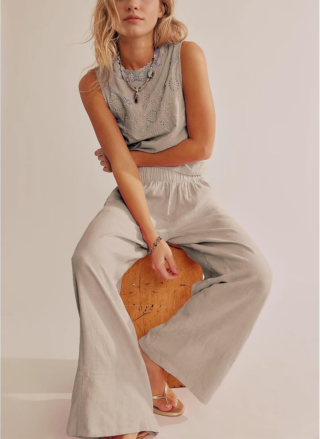 Mila Palazzo Pants | Breathable Cotton-Linen Blend, Wide Leg Trousers 1