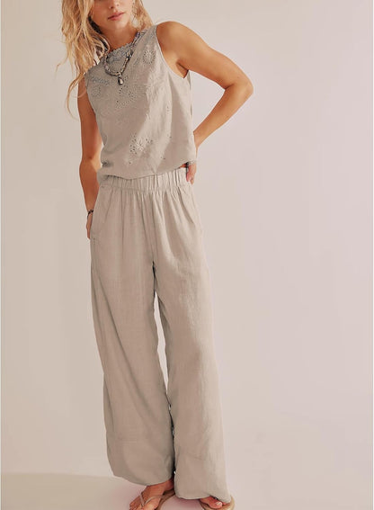 Mila Palazzo Pants | Breathable Cotton-Linen Blend, Wide Leg Trousers 4