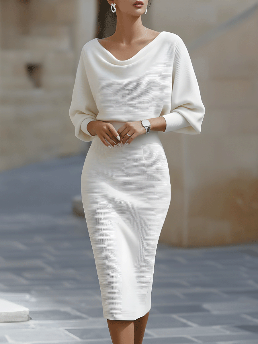 Mira Midi Dress | Cowl Neck, Batwing Sleeves, Formal Wedding Guest Dress 0