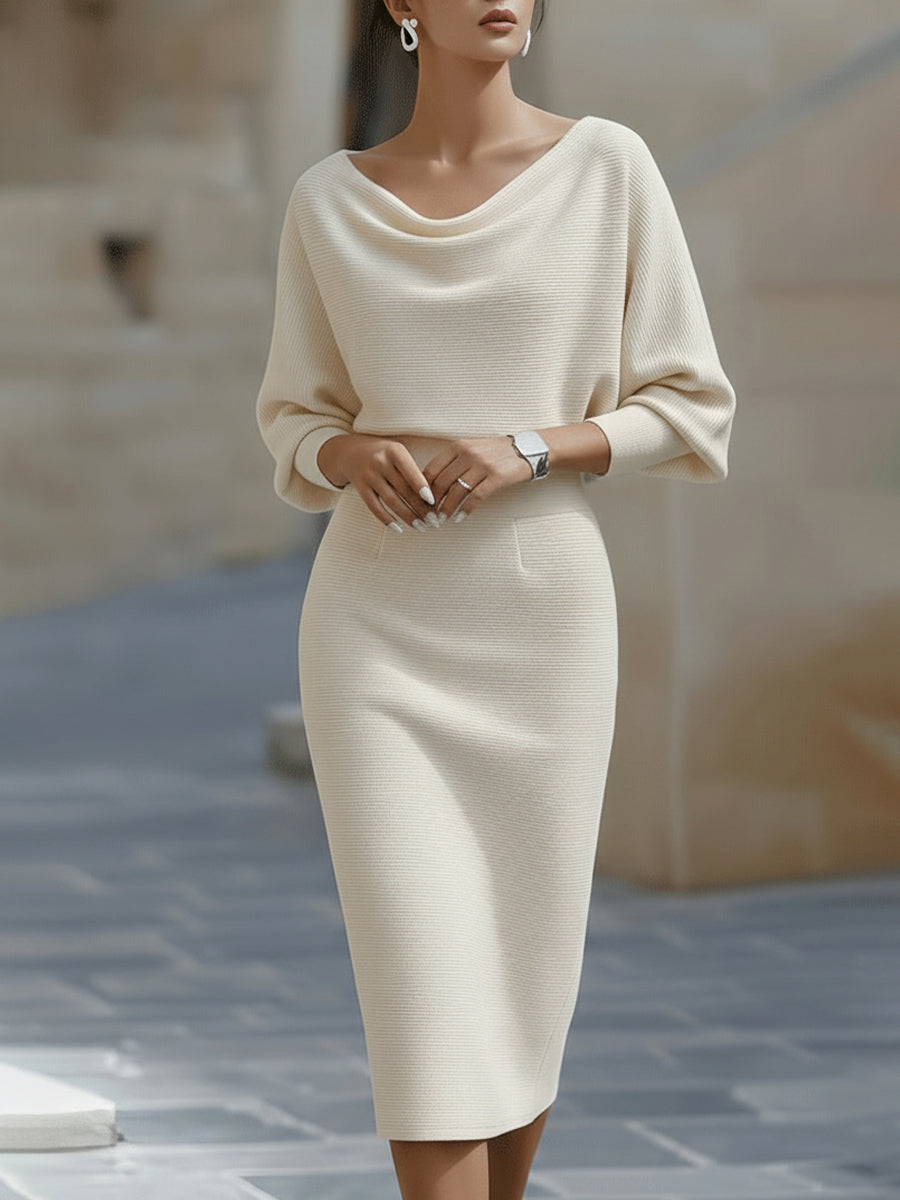 Mira Midi Dress | Cowl Neck, Batwing Sleeves, Formal Wedding Guest Dress 1