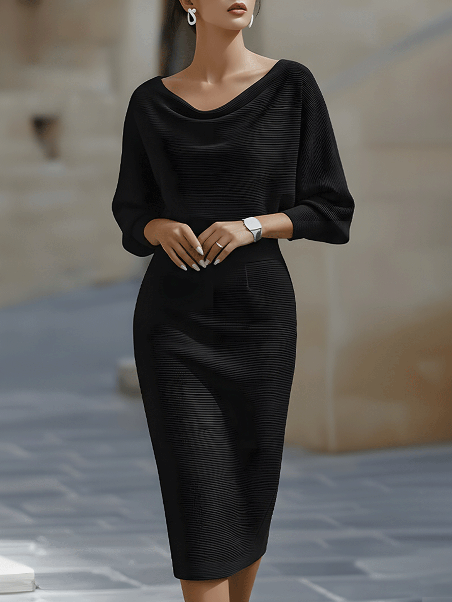Mira Midi Dress | Cowl Neck, Batwing Sleeves, Formal Wedding Guest Dress 2