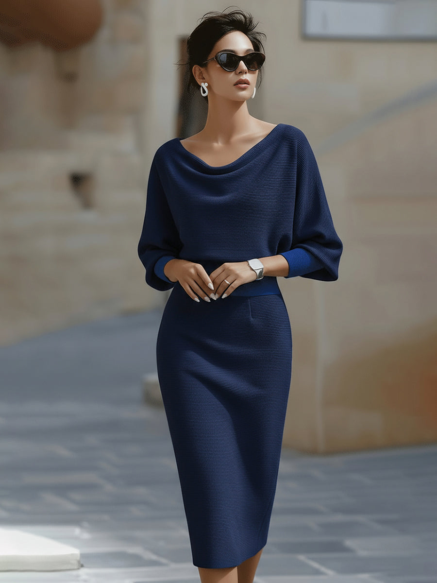 Mira Midi Dress | Cowl Neck, Batwing Sleeves, Formal Wedding Guest Dress 5