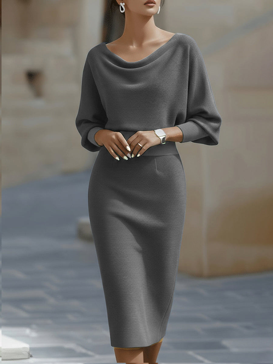 Mira Midi Dress | Cowl Neck, Batwing Sleeves, Formal Wedding Guest Dress 7
