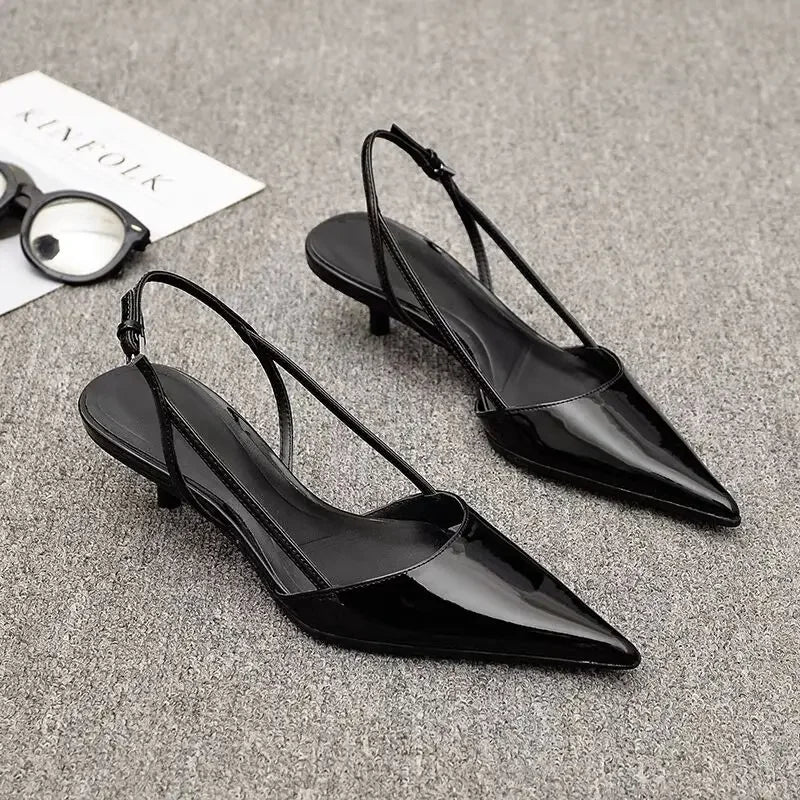 Mira Slingback Heels | Elegant Low Block Design, Pointed Toe, Women's Nude Heels 1