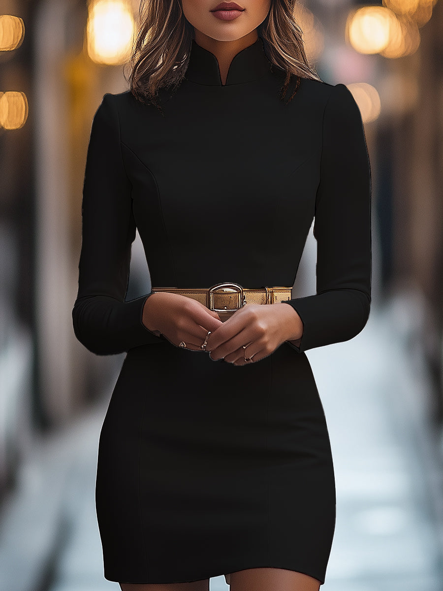 Mira Womens Dress | Elegant Mandarin Collar, Belted Plus Size Available 4