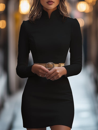 Mira Womens Dress | Elegant Mandarin Collar, Belted Plus Size Available 4