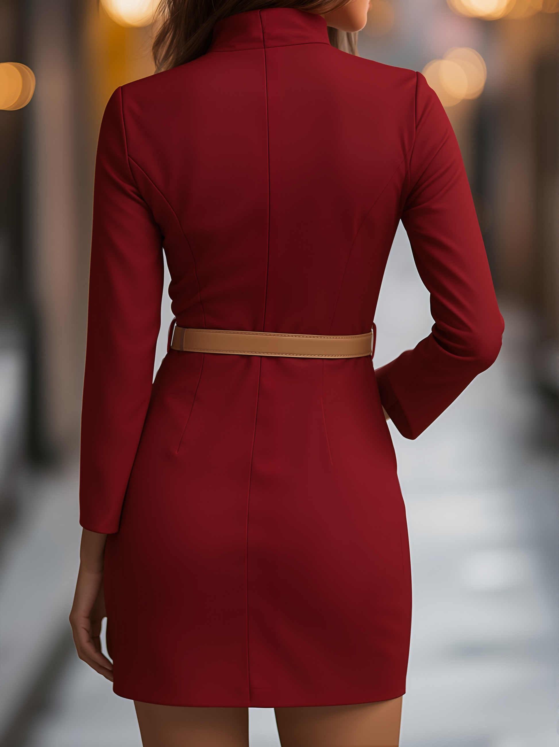 Mira Womens Dress | Elegant Mandarin Collar, Belted Plus Size Available 6