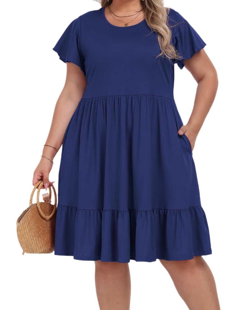 Vivian Women's Plus Size Midi Dress – High Waist A-Line Dress with Pockets
