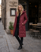 Nicole Women's Long Quilted Coat – Hooded Insulated Winter Jacket