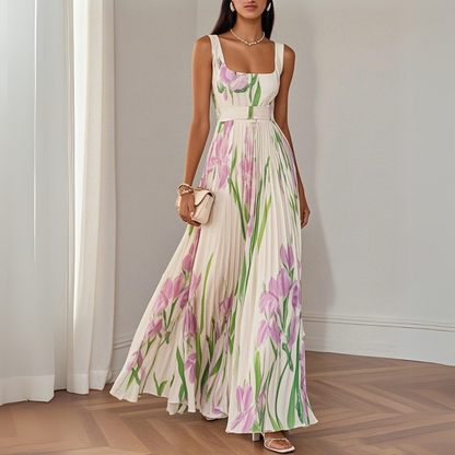 Nina Floral Maxi Dress | Elegant Pleated Design for Summer Events 0