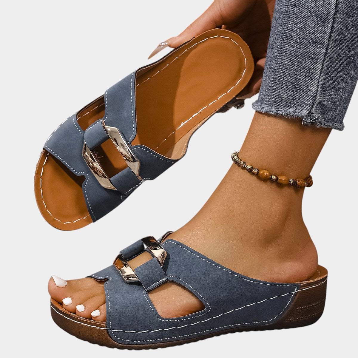Nora Buckle Sandals for Women | Comfortable Plateau Sole, Slip-On Design 1