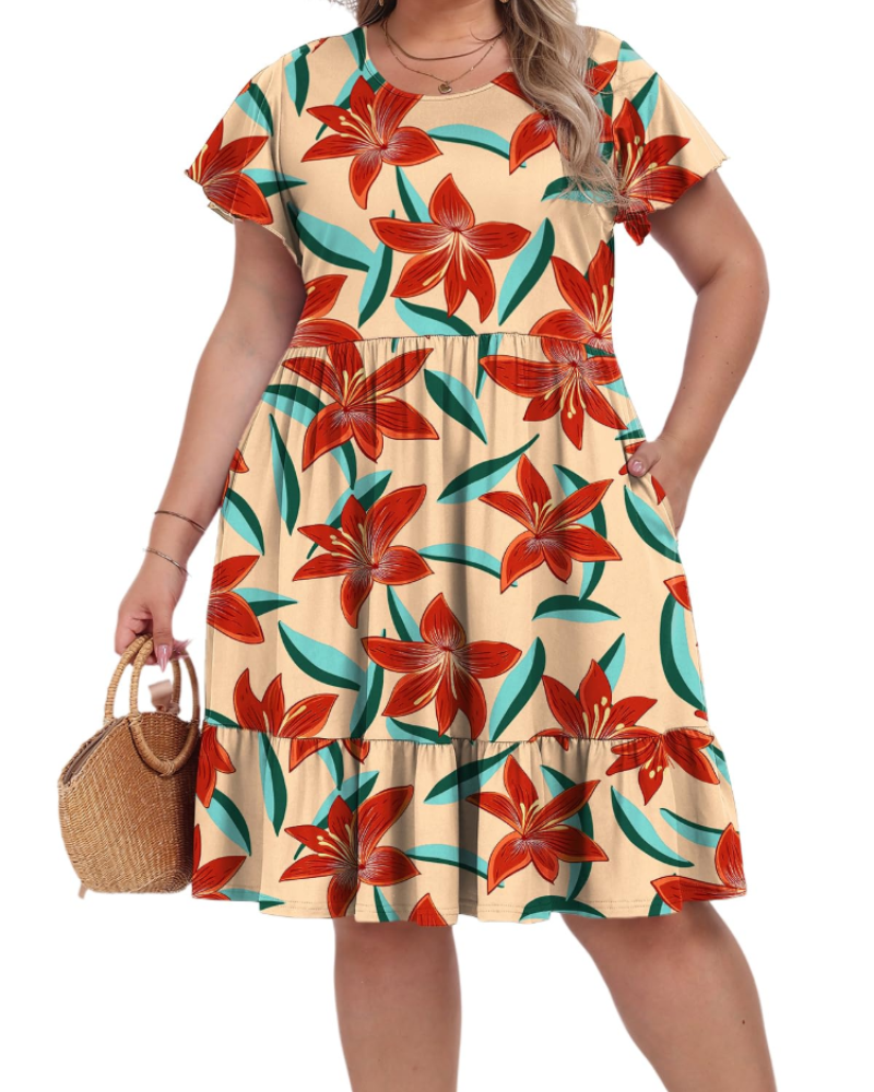 Vivian Women's Plus Size Midi Dress – High Waist A-Line Dress with Pockets