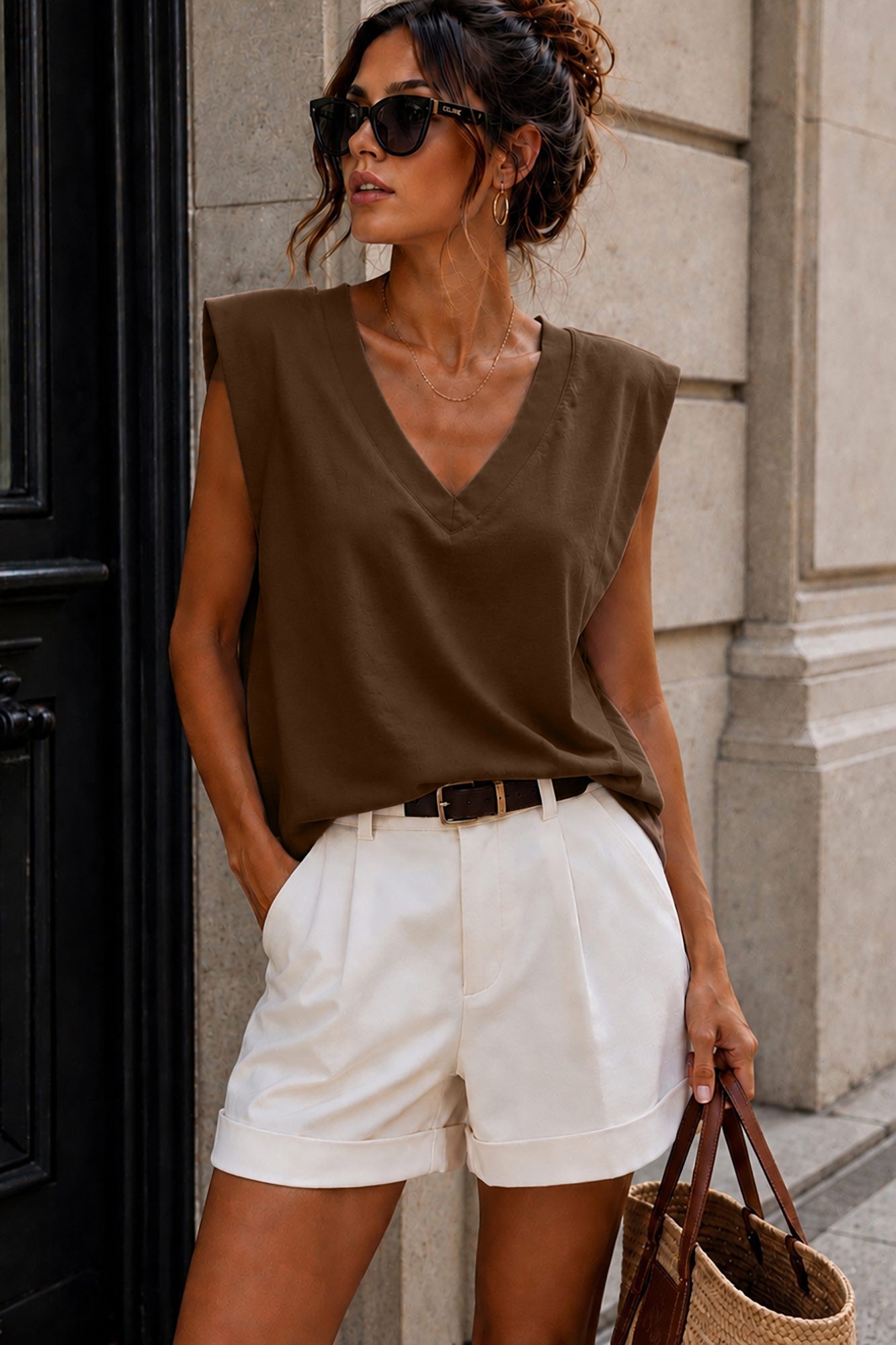 Oriana Women's Top | Shoulder Padded, V-Neck, Relaxed Fit 2