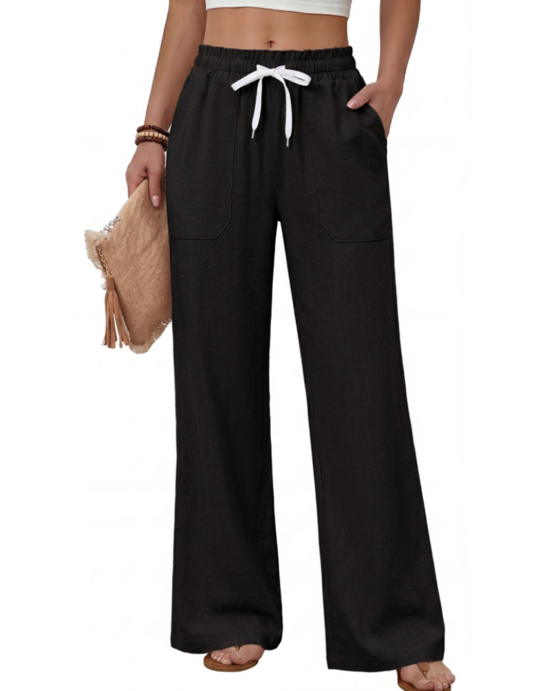 Nora Women’s Summer Trousers – Lightweight Drawstring Straight Leg Pants with Pockets