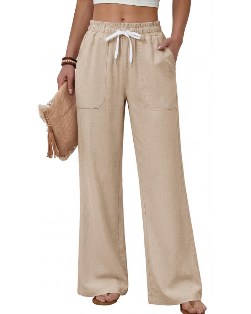 Nora Women’s Summer Trousers – Lightweight Drawstring Straight Leg Pants with Pockets