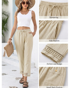 Vanessa Women’s Linen Blend Trousers – Wide Leg Drawstring Summer Pants with Pockets