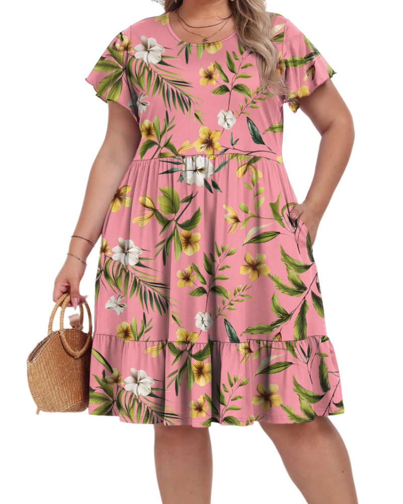 Vivian Women's Plus Size Midi Dress – High Waist A-Line Dress with Pockets