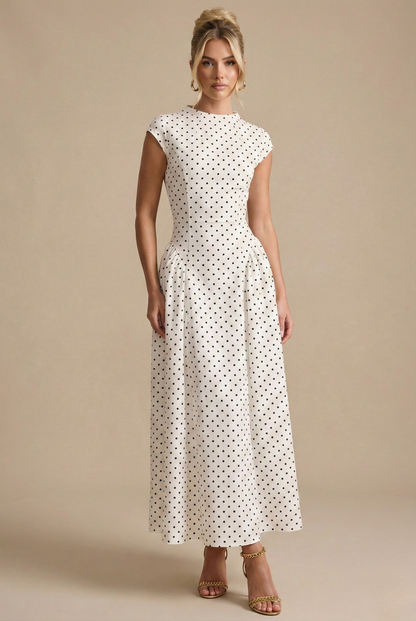 Pola Women's Dress | High Neck Maxi Dress, Cap Sleeves, Polka Dot Print 0