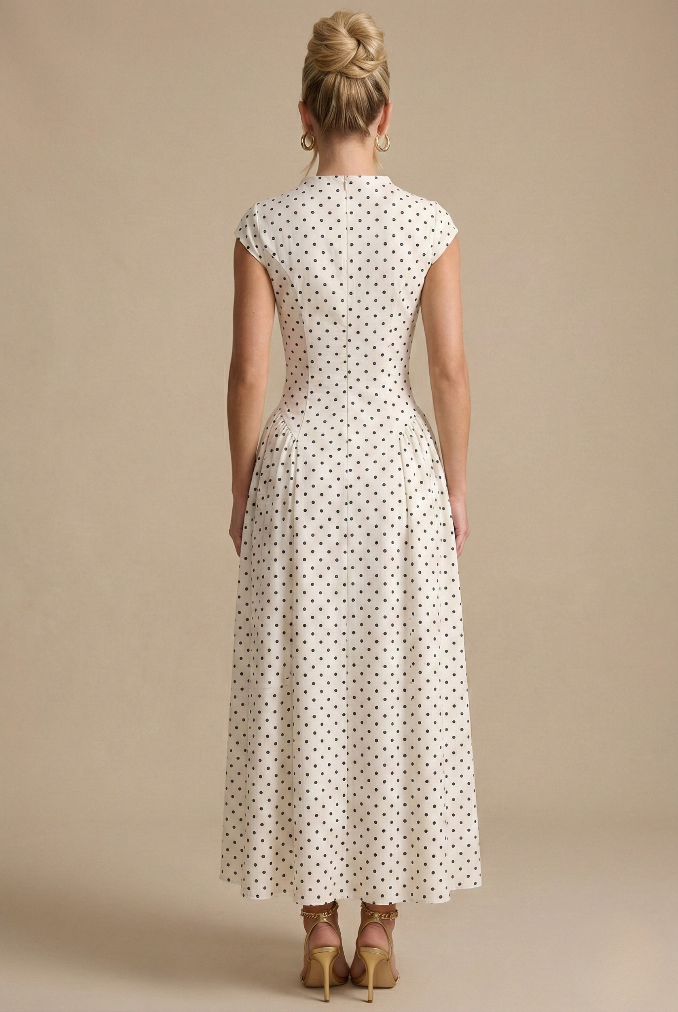 Pola Women's Dress | High Neck Maxi Dress, Cap Sleeves, Polka Dot Print 1