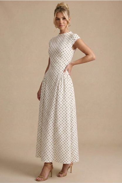 Pola Women's Dress | High Neck Maxi Dress, Cap Sleeves, Polka Dot Print 3