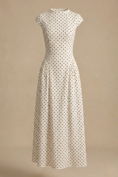 Pola Women's Dress | High Neck Maxi Dress, Cap Sleeves, Polka Dot Print 4