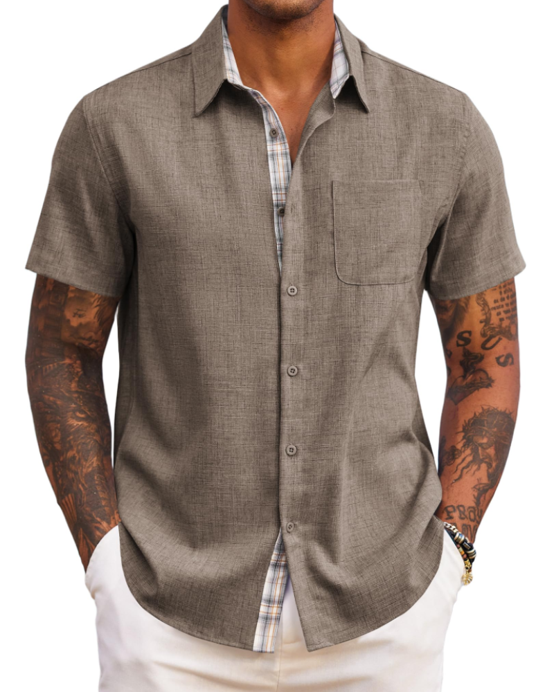 Ethan Men’s Short Sleeve Shirt – Lightweight Casual Summer Beach Shirt with Pocket