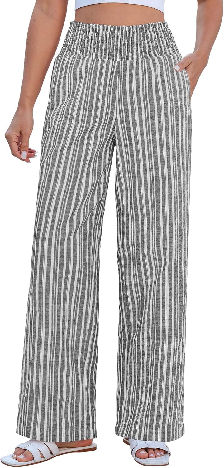 Rian Palazzo Pants | Women's Striped Linen Blend, High Waist Wide Leg Trousers 1
