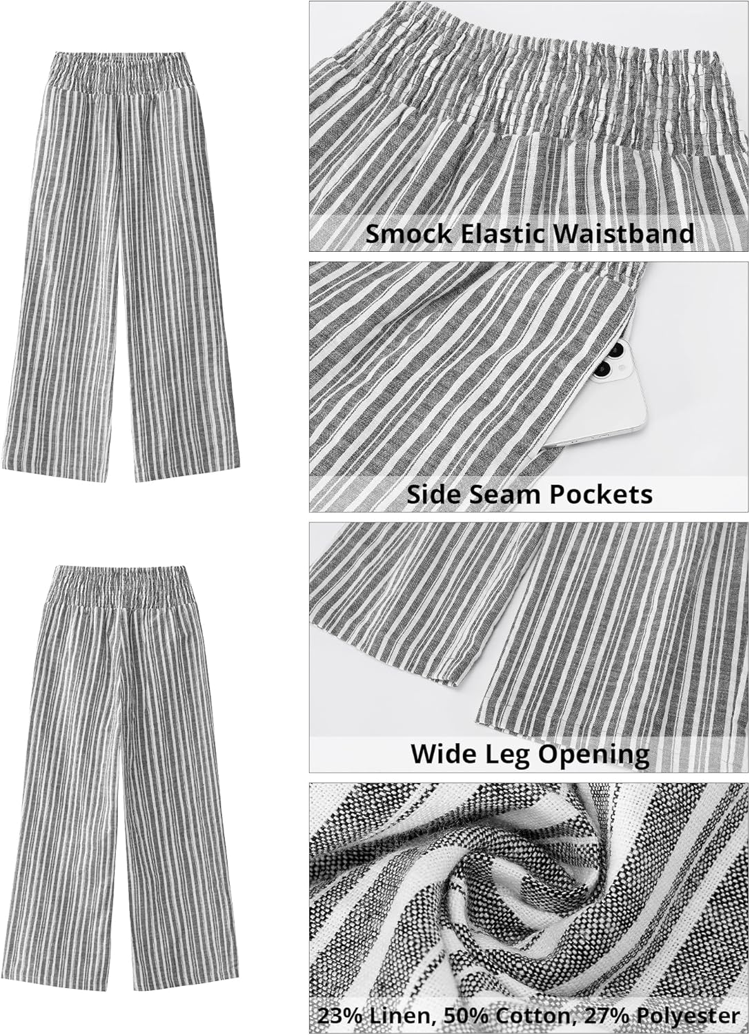 Rian Palazzo Pants | Women's Striped Linen Blend, High Waist Wide Leg Trousers 5