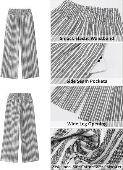 Rian Palazzo Pants | Women's Striped Linen Blend, High Waist Wide Leg Trousers 5