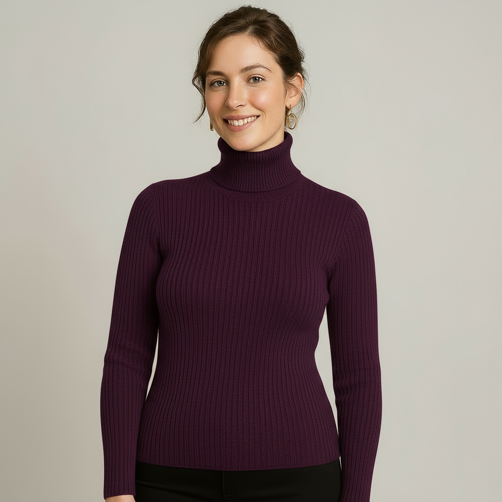 Rina Women's Sweater | Black Turtleneck, Slim Fit Ribbed Knit 0