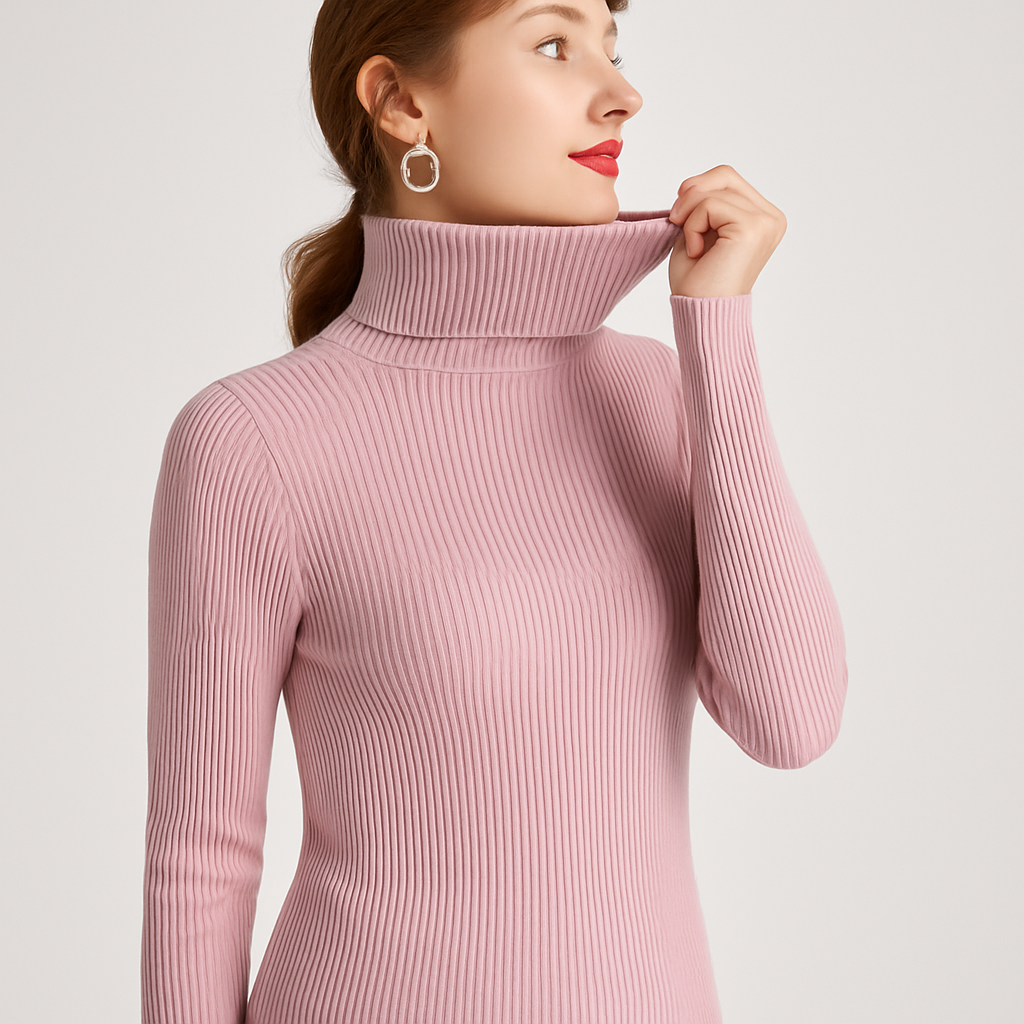 Rina Women's Sweater | Black Turtleneck, Slim Fit Ribbed Knit 3
