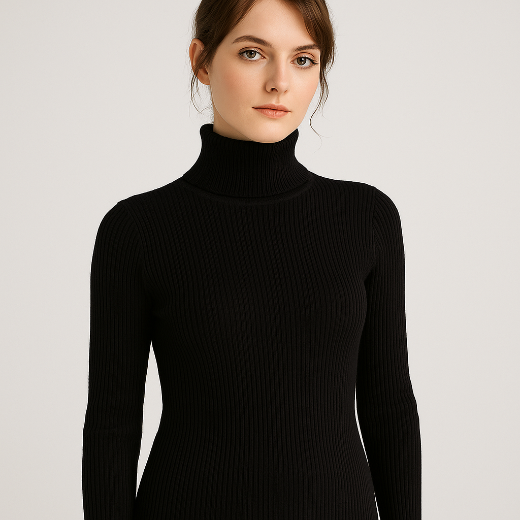 Rina Women's Sweater | Black Turtleneck, Slim Fit Ribbed Knit 4