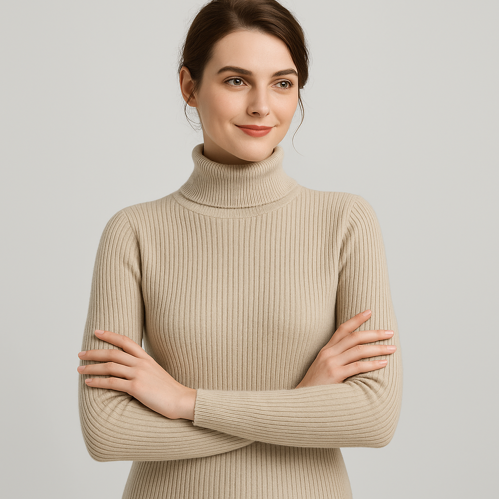 Rina Women's Sweater | Black Turtleneck, Slim Fit Ribbed Knit 6