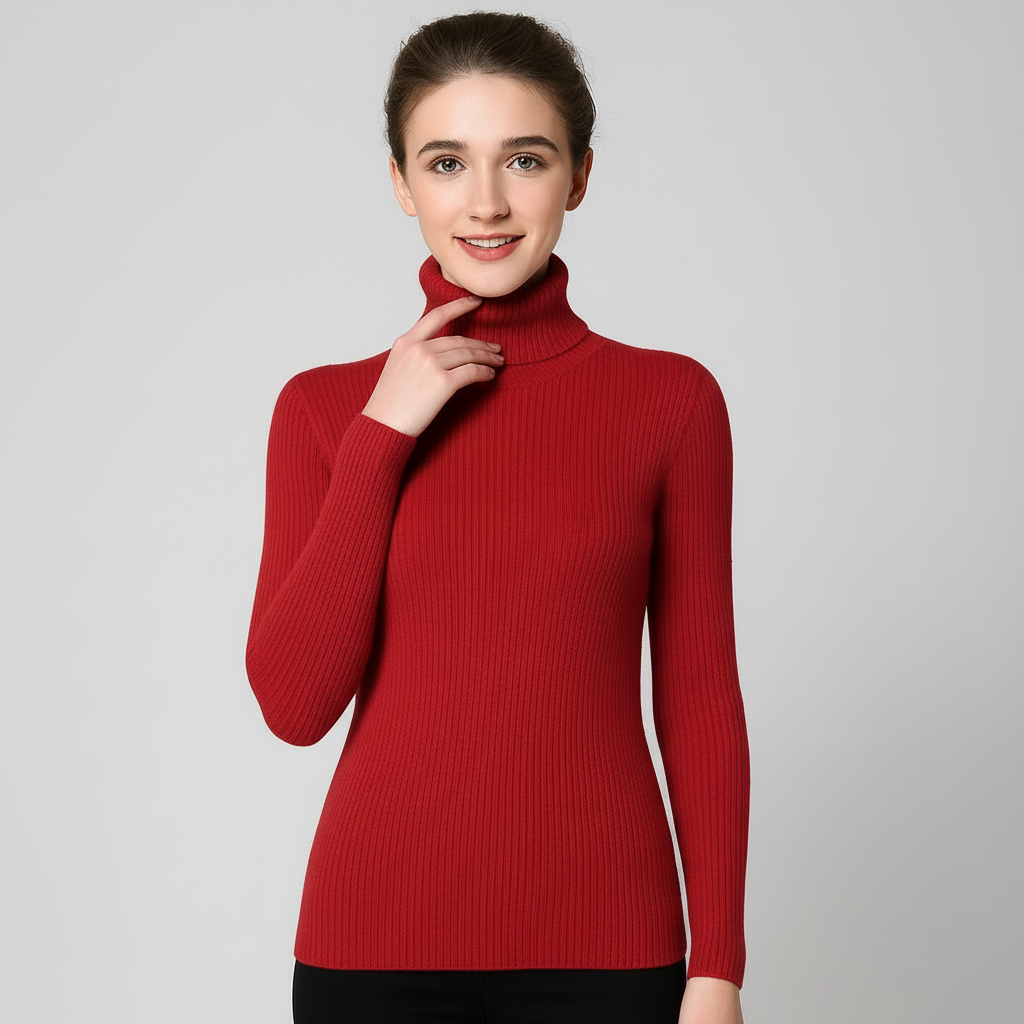 Rina Women's Sweater | Black Turtleneck, Slim Fit Ribbed Knit 7