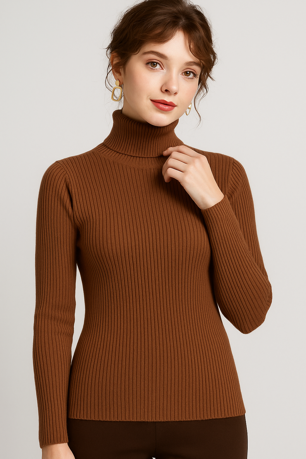 Rina Women's Sweater | Black Turtleneck, Slim Fit Ribbed Knit 8