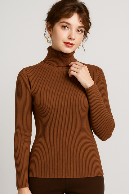 Rina Women's Sweater | Black Turtleneck, Slim Fit Ribbed Knit 8