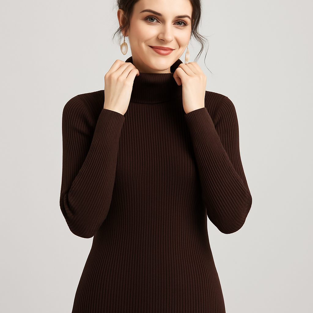 Rina Women's Sweater | Black Turtleneck, Slim Fit Ribbed Knit 9