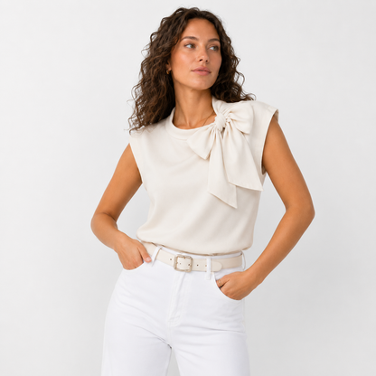 Riona Womens Blouse | Elegant Satin Look, Bow Neck Detail 1