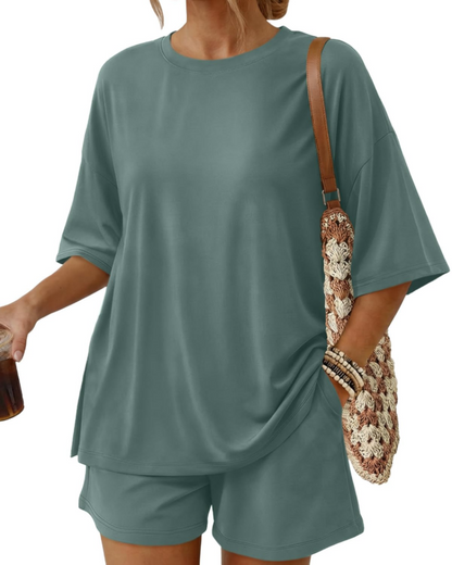 Ruby Women's Summer Set | Oversized Top & Loose Shorts with Pockets, Soft Breathable Fabric 17