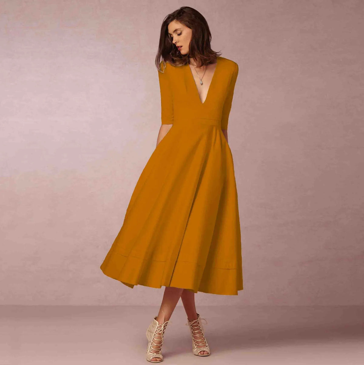 Ivoire Women's Cotton Midi Dress – Ivory Fitted Minimalist Elegant Dress