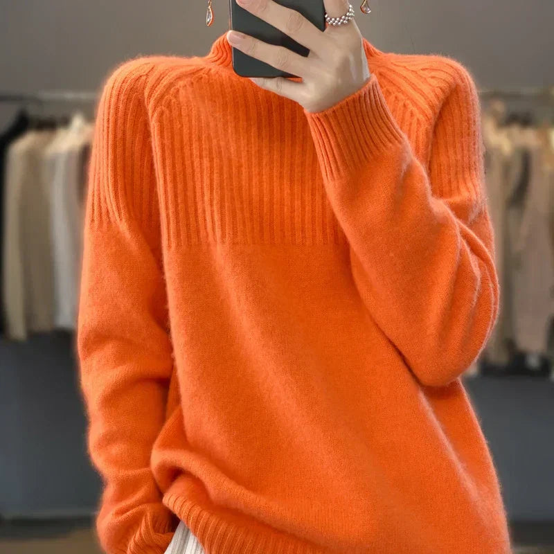 Luan Women's Turtleneck Sweater – Soft Ribbed Knit Relaxed Winter Pullover