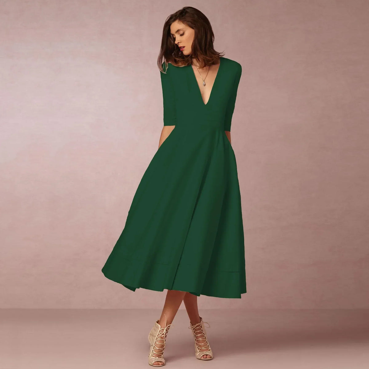 Ivoire Women's Cotton Midi Dress – Ivory Fitted Minimalist Elegant Dress
