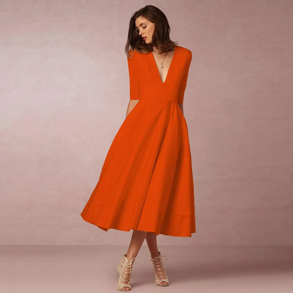 Ivoire Women's Cotton Midi Dress – Ivory Fitted Minimalist Elegant Dress