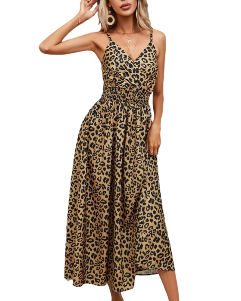 Abito maxi floreale da donna Isla – Abito estivo boho a vita alta con scollo a V e spalline sottili