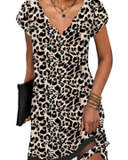Robe tunique à col en V pour femme Brooke – Mini-robe décontractée à manches courtes et ourlet fluide