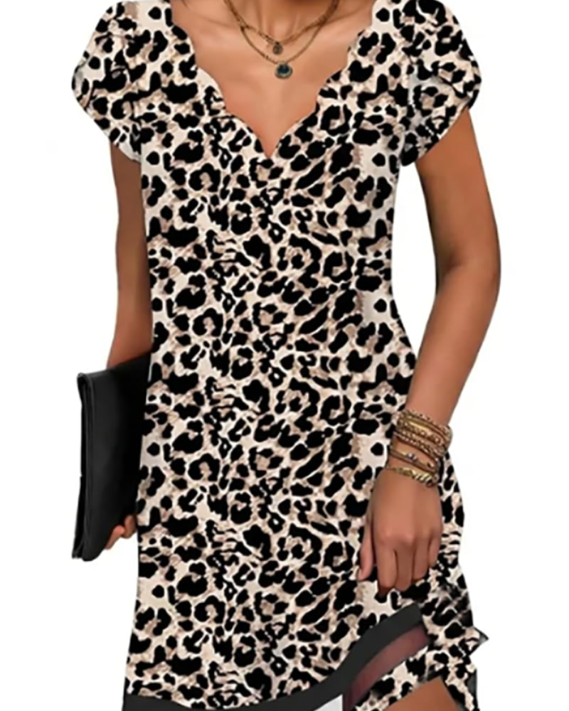 Robe tunique à col en V pour femme Brooke – Mini-robe décontractée à manches courtes et ourlet fluide