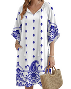 Robe tunique bohème pour femme Cecilia – Robe fleurie à pompons, col en V, longueur genou et poches