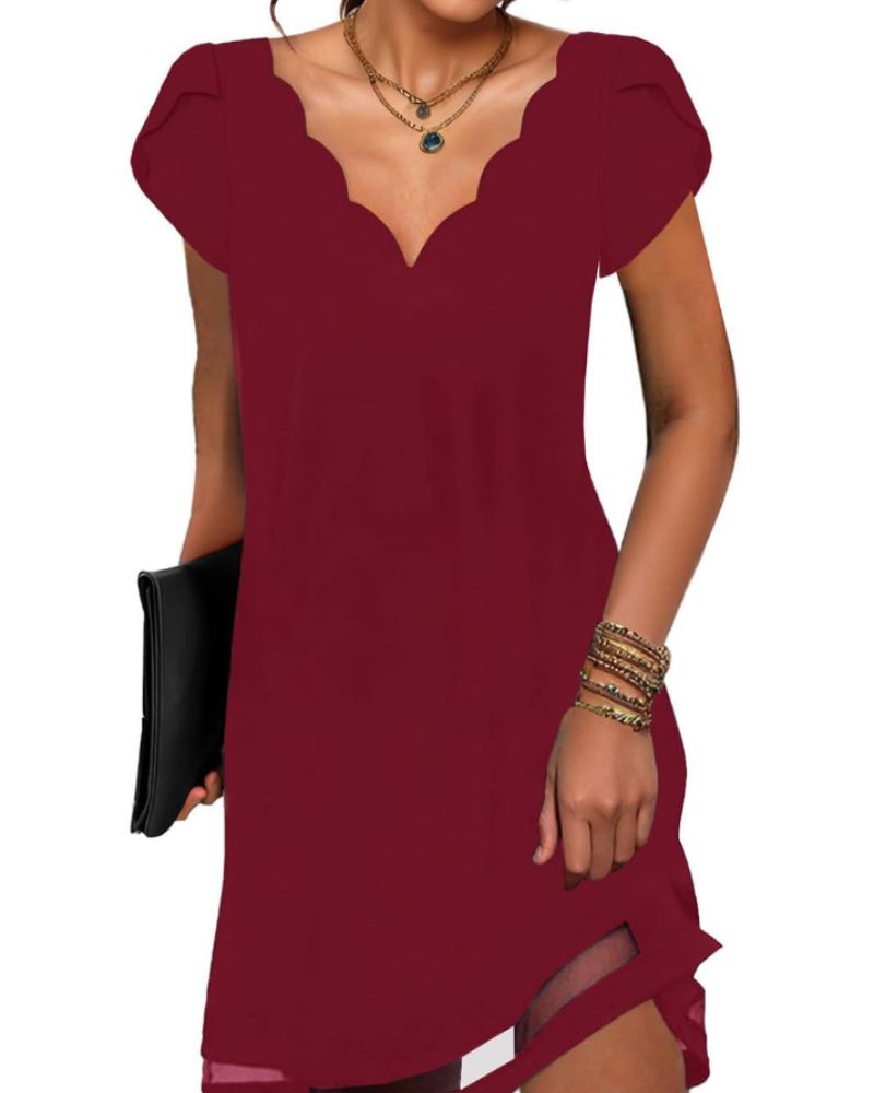 Robe tunique à col en V pour femme Brooke – Mini-robe décontractée à manches courtes et ourlet fluide