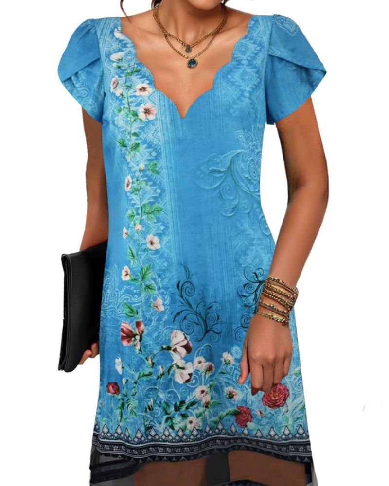 Robe tunique à col en V pour femme Brooke – Mini-robe décontractée à manches courtes et ourlet fluide