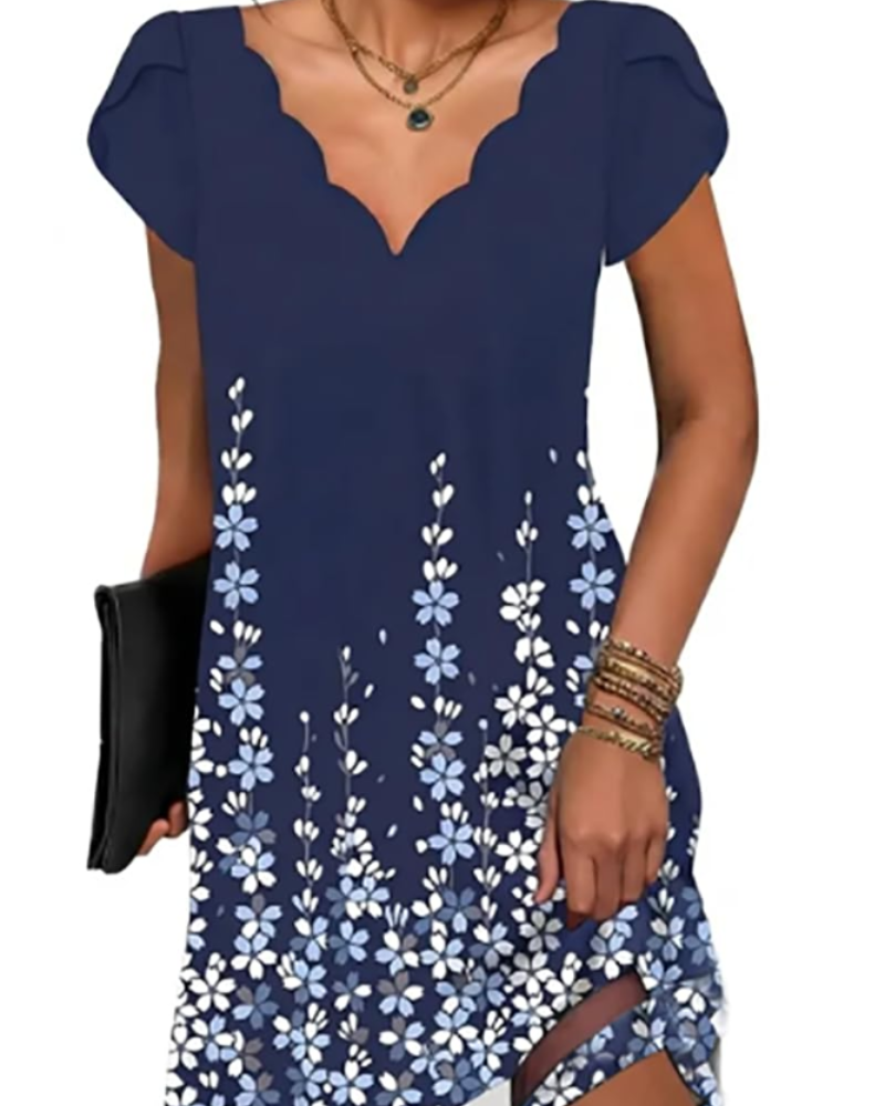 Robe tunique à col en V pour femme Brooke – Mini-robe décontractée à manches courtes et ourlet fluide
